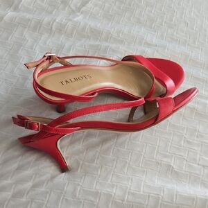 Talbots Women's Red Genuine Leather Strappy Kitten Heels Slingback Summer Shoes